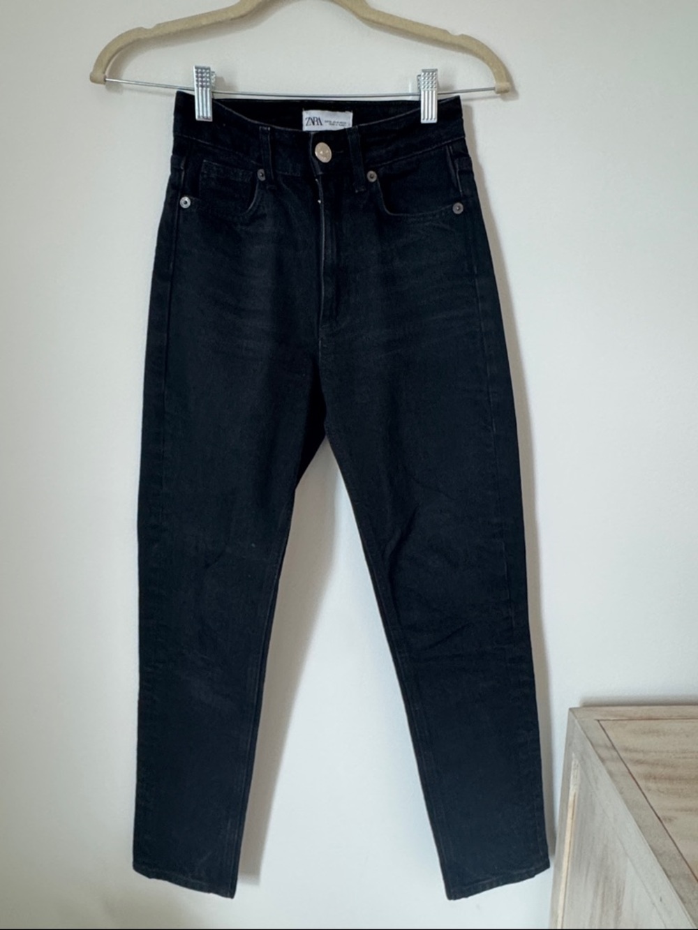 Zara Black High-Rise Tapered Jeans